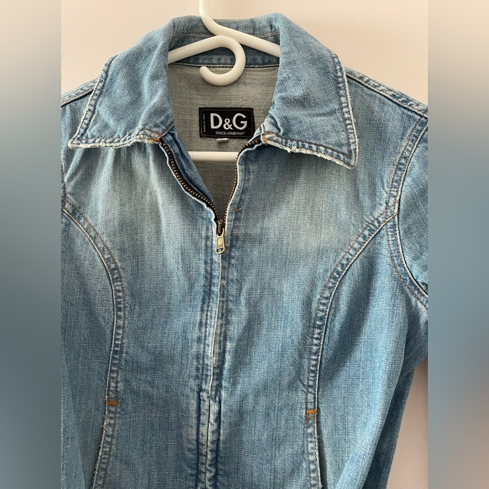 Vintage D&G Dolce & Gabbana Light Blue Denim Belted Jacket XS Y2K - Picture 4 of 14